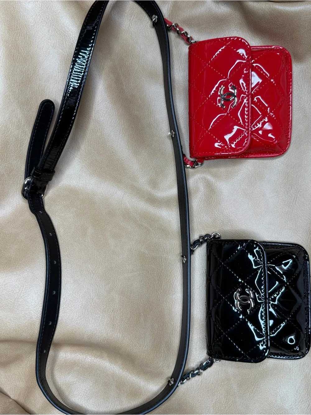 Chanel Patent Leather Belt Bag Duo in Red and Black